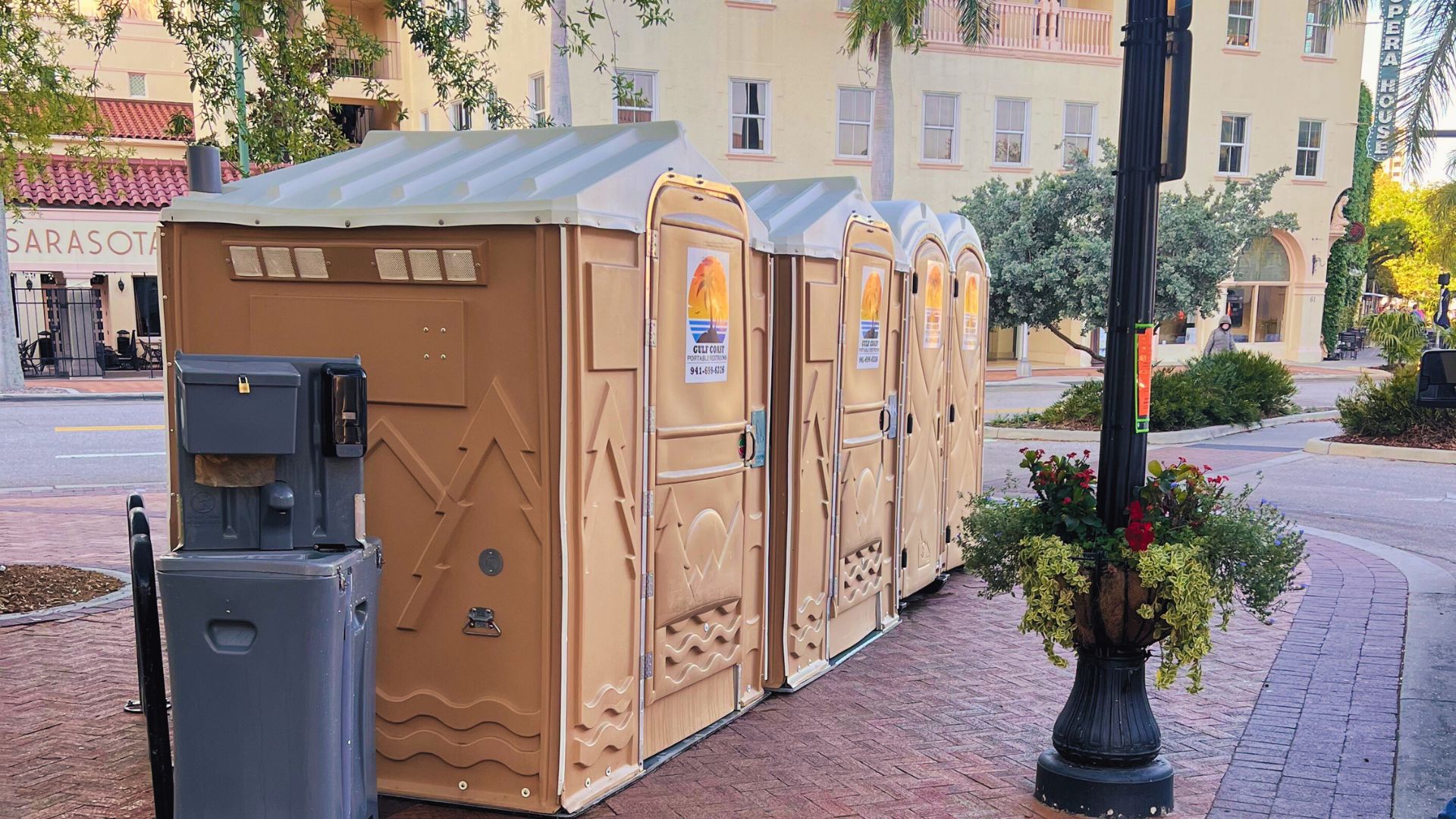 four portable toilets set up at event in Venice florida